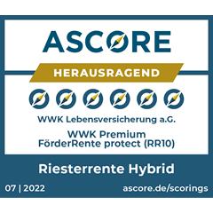 Ratingsiegel von ASCORE WWK Premium FörderRente protect ist als Riesterrente Hybrid herausragend
