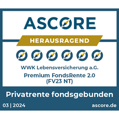 Ratingsiegel von ASCORE WWK Premium FondsRente 2.0 ist als Privatrente fondsgebunden herausragend
