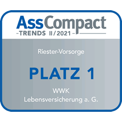 Ratingsiegel von AssCompact Platz 1 für die WWK Riester-Vorsorge
