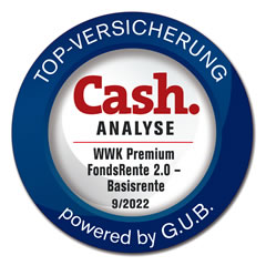 Ratingsiegel des Magazins Cash die Basisrente WWK Premium FondsRente 2.0 ist eine Top-Versicherung