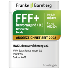 Ratingsiegel von Franke und Bornberg FFF+ hervorragend für die WWK BasisRente invest 2.0