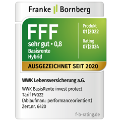 Ratingsiegel von Franke und Bornberg FFF sehr gut für die WWK BasisRente invest protect