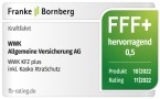 Ratingsiegel von Franke und Bornberg FFF+ hervorragend für die WWK KFZ plus inklusive Kasko XtraSchutz