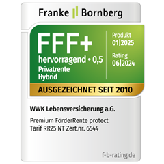 Ratingsiegel von Franke und Bornberg FFF+ hervorragend für die WWK Premium FörderRente protect
