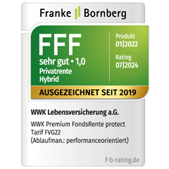 Ratingsiegel von Franke und Bornberg FFF+ hervorragend für die WWK Premium FondsRente protect