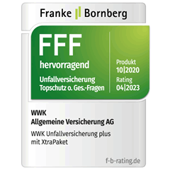 Ratingsiegel von Franke und Bornberg FFF hervorragend für die WWK Unfallversicherung plus mit XtraPaket