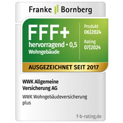 Ratingsiegel von Franke und Bornberg FFF+ hervorragend für die WWK Wohngebäudeversicherung plus