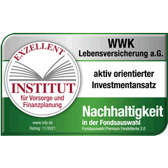 Ratingsiegel vom Institut für Vorsorge und Finanzplanung für die Nachhaltigkeit in der Fondsauswahl bei der WWK Premium FondsRente 2.0