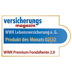 Ratingsiegel vom Versicherungsmagazin WWK Premium FondsRente 2.0 ist das Produkt des Monats Februar 2022