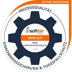 Ratingsiegel von Softfair WWK ist hervorragend in der Prozessqualität Einkommenssicherung und Todesfallschutz