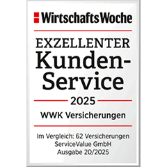 Ratingsiegel des Jahres 2025 der Wirtschaftswoche die WWK hat einen exzellenten Kundenservice