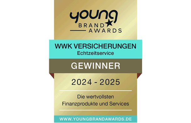 Ratingsiegel des Young Brand Awards die WWK gewinnt beim Echtzeitservice