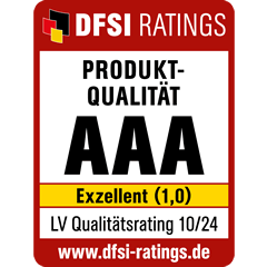 Ratingsiegel des DFSI Ratings die WWK hat die Produktqualität AAA also Exzellent