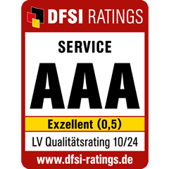 Ratingsiegel des DFSI Ratings die WWK hat die Servicequalität AAA also Exzellent