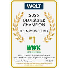 Ratingsiegel von der Zeitung Welt die WWK ist Deutscher Champion der Lebensversicherer