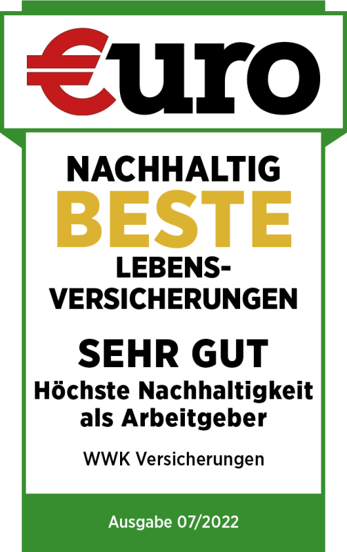 Ratingsiegel von EURO die WWK ist nachhaltig sehr gut hat die höchste Nachhaltigkeit als Arbeitgeber